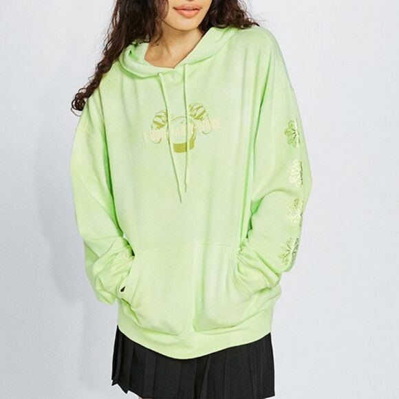 Cooney Island Picnic PARTY WAVE PUFF PRINT GRAPHIC PULLOVER HOODIE neon yellow - Picture 2 of 6